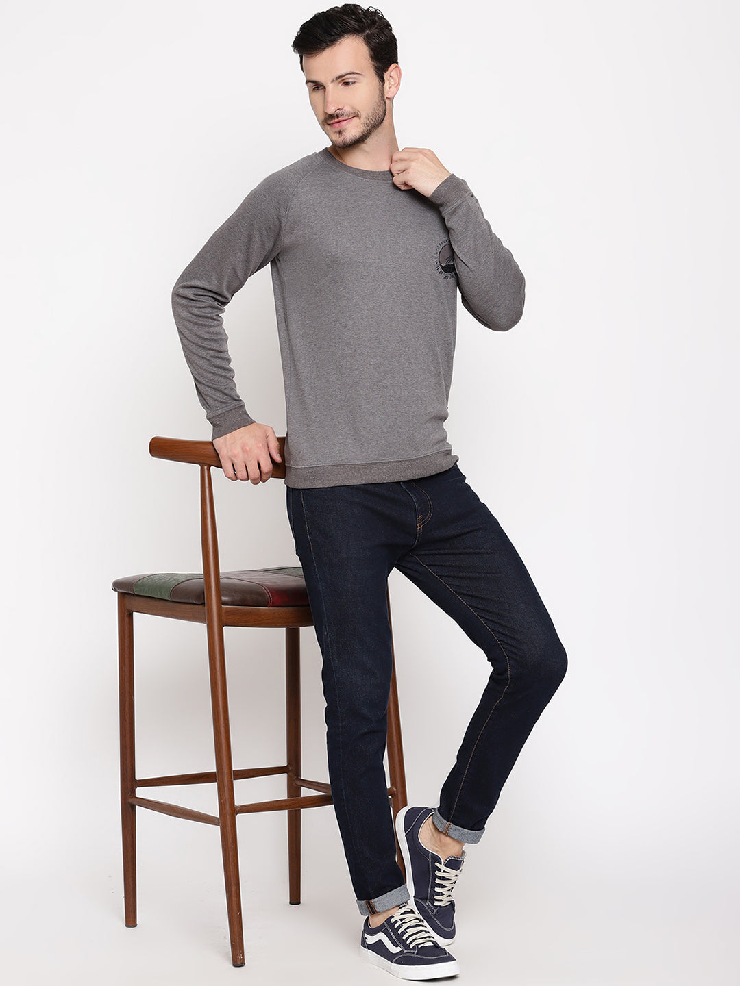 Wolfpack Men Wild Journey Grey Solid Sweatshirt