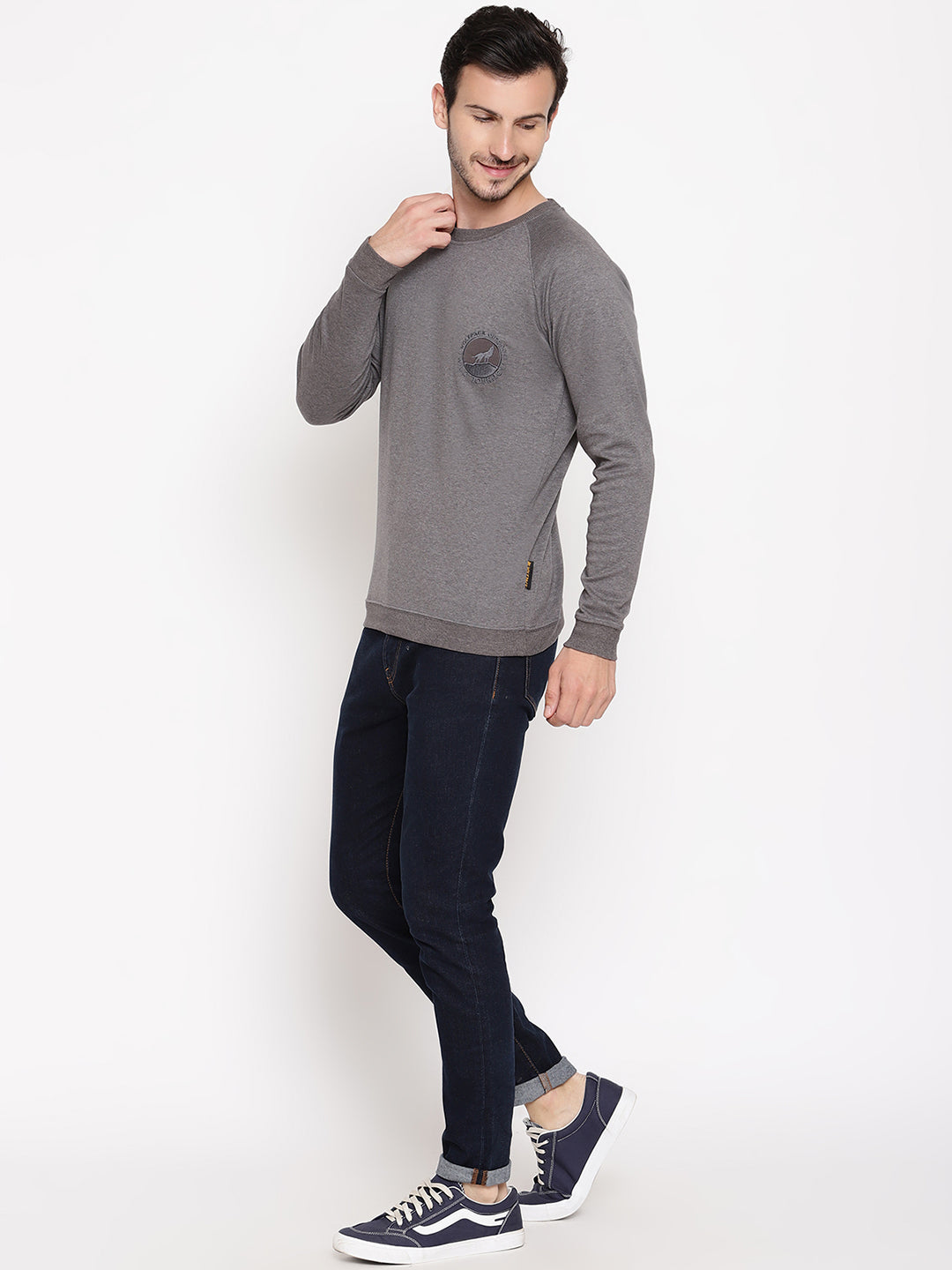 Wolfpack Men Wild Journey Grey Solid Sweatshirt