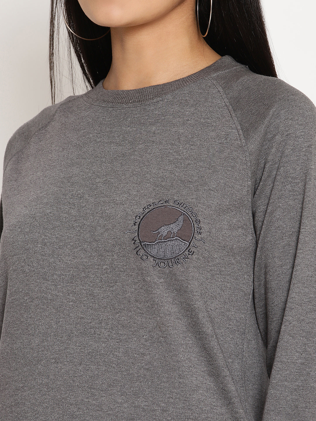 Women Wild Journey Grey Solid Sweatshirt Wolfpack