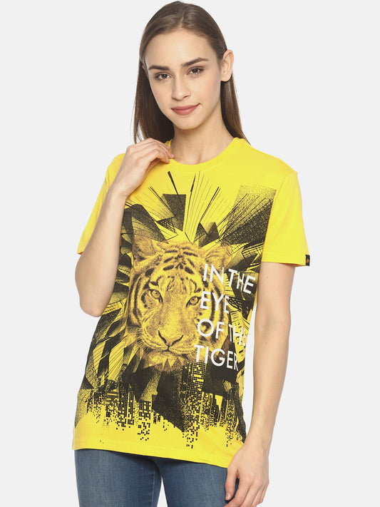 Wolfpack Tiger 3D Yellow Printed Women T-Shirt Wolfpack