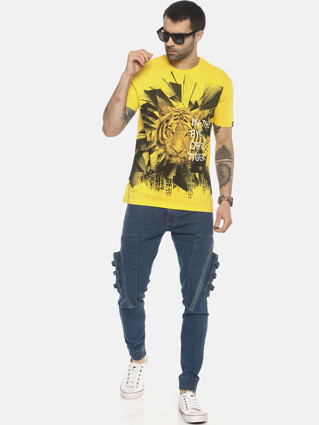 Wolfpack Men Tiger 3D Yellow Printed T-Shirt Wolfpack