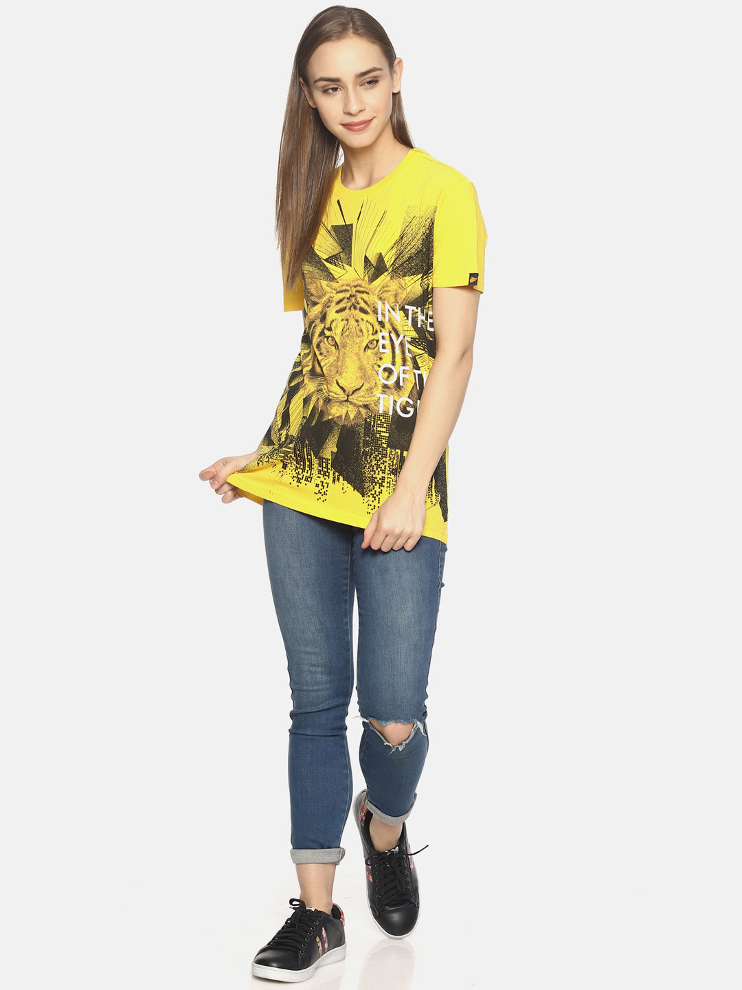 Wolfpack Tiger 3D Yellow Printed Women T-Shirt Wolfpack