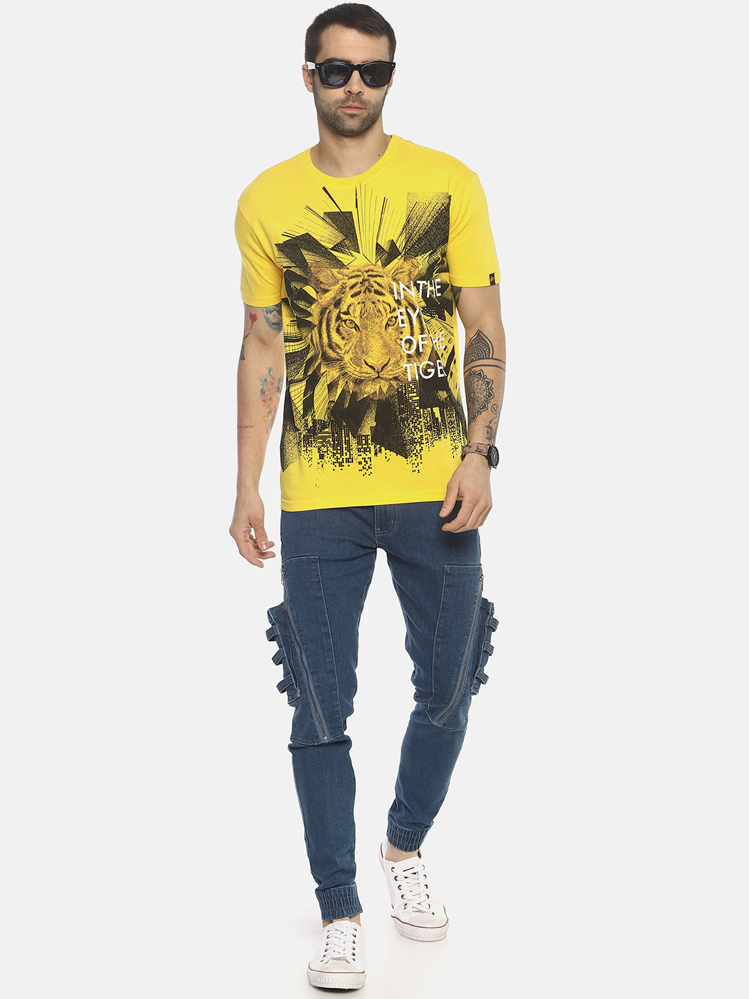 Wolfpack Men Tiger 3D Yellow Printed T-Shirt Wolfpack