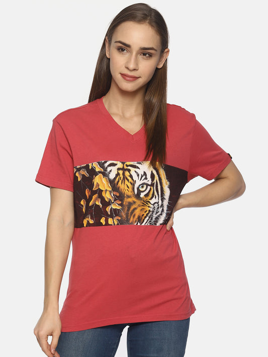 Wolfpack Tiger Eyes with Leaves Dark Pink Women T-Shirt Wolfpack