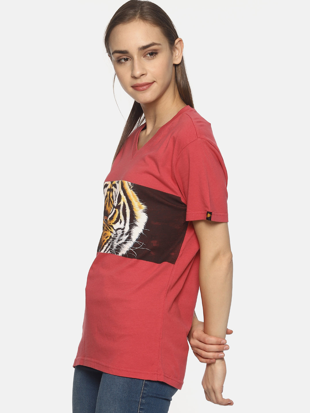 Wolfpack Tiger Eyes with Leaves Dark Pink Women T-Shirt Wolfpack