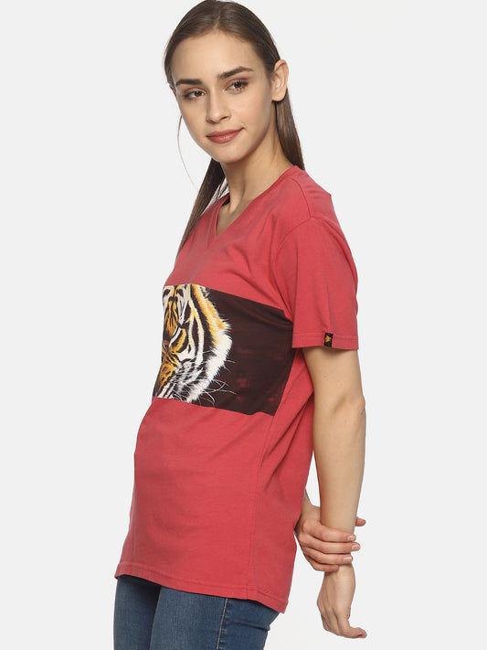 Wolfpack Tiger Eyes with Leaves Dark Pink Women T-Shirt Wolfpack