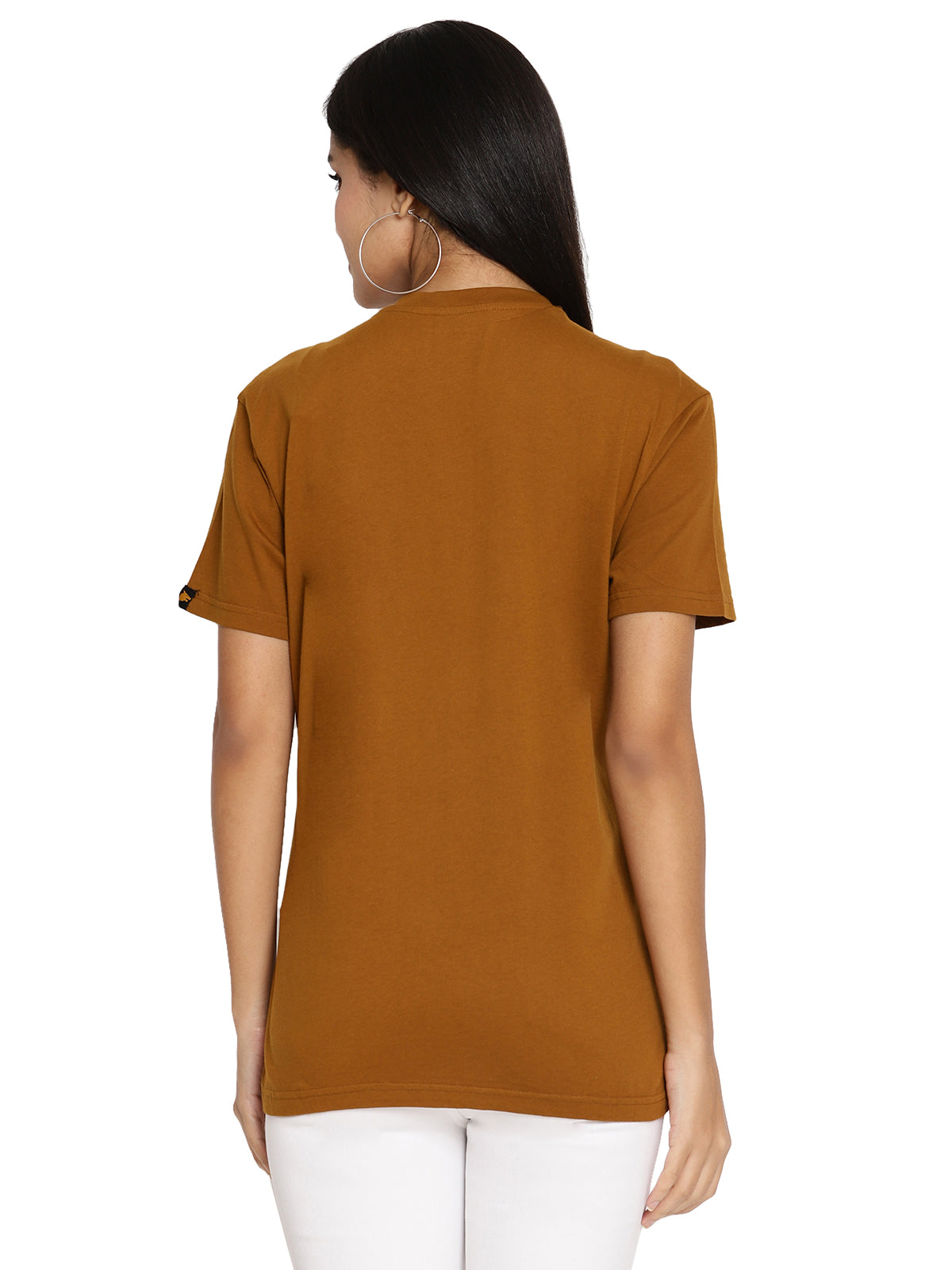 Wolfpack Tiger Eyes with Leaves Golden Brown Printed Women T-Shirt Wolfpack