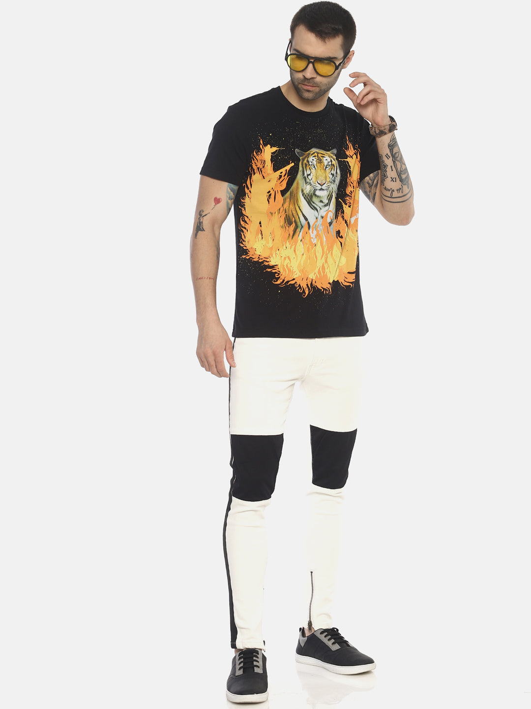 Tiger Forest Fire Black Printed Men T-Shirt Wolfpack