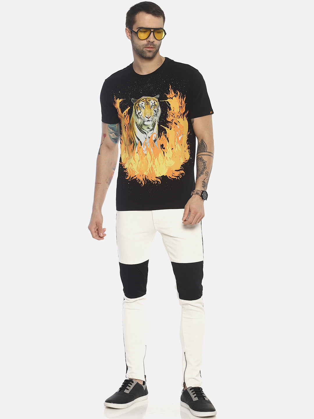Tiger Forest Fire Black Printed Men T-Shirt Wolfpack