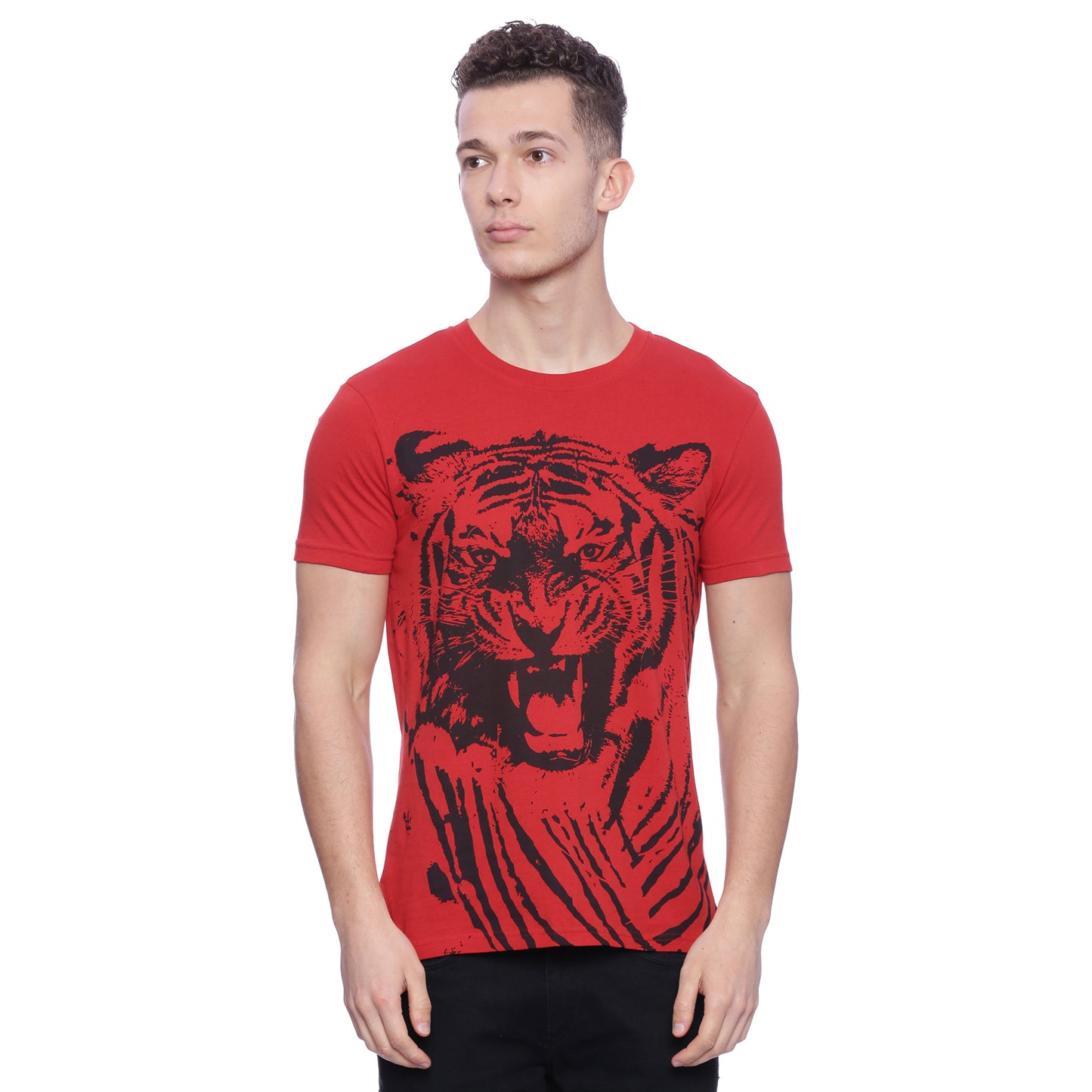 Tiger Graphic Red Printed Men T-Shirt Wolfpack
