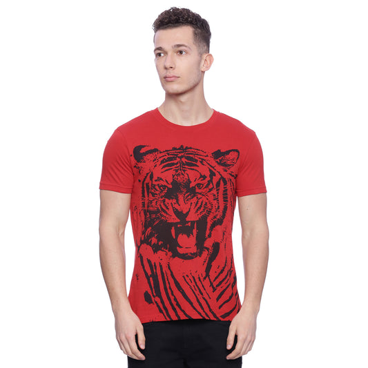 Tiger Graphic Red Printed Men T-Shirt Wolfpack