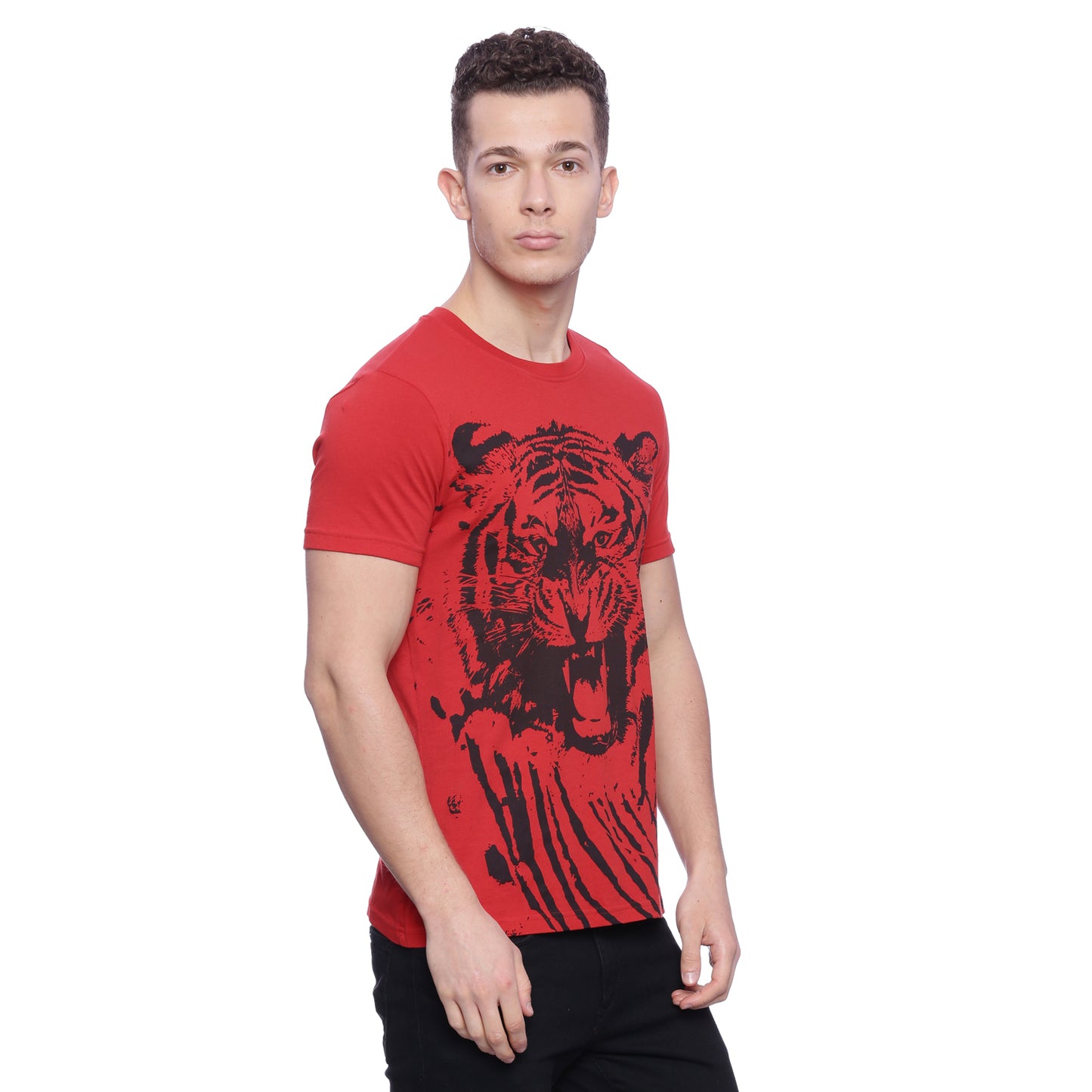 Tiger Graphic Red Printed Men T-Shirt Wolfpack