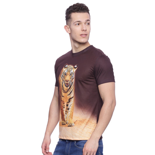 Tiger Head Brown Polyester Printed Men T-Shirt Wolfpack