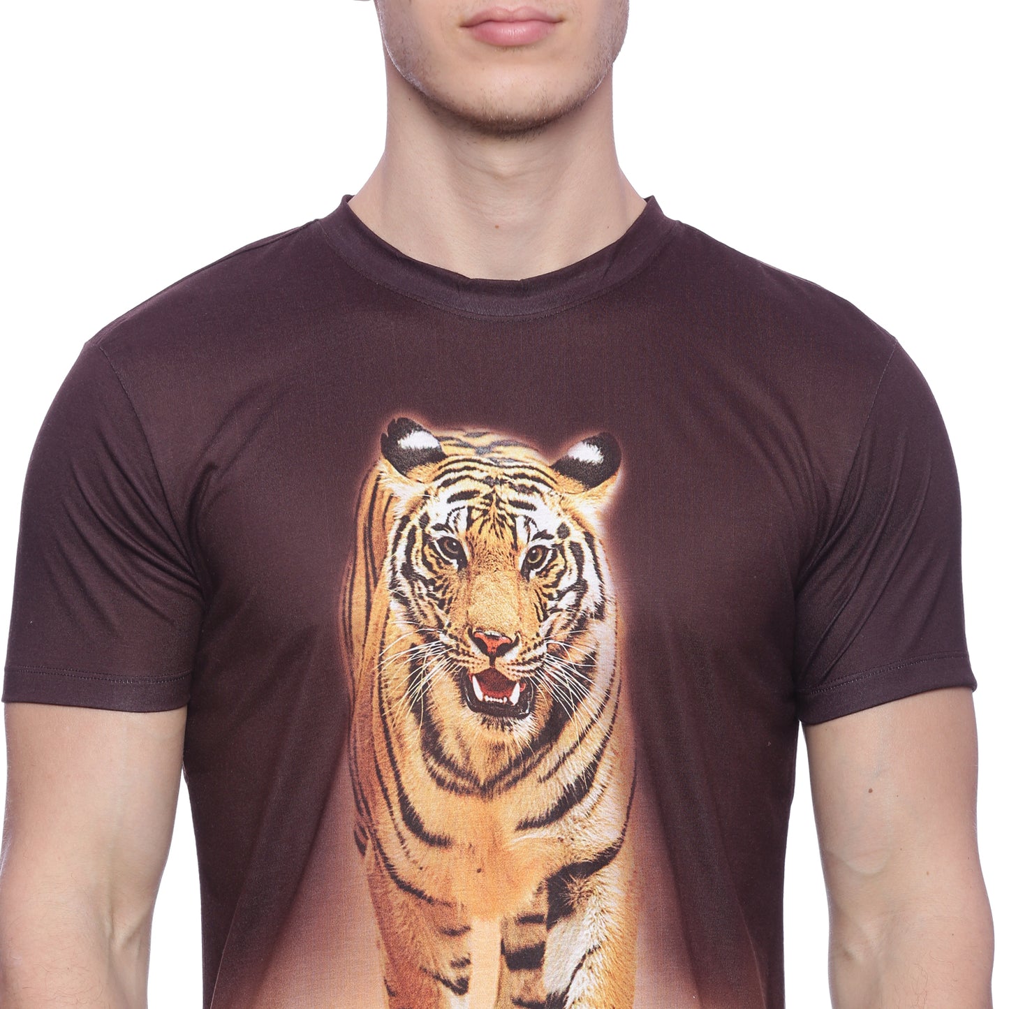 Tiger Head Brown Polyester Printed Men T-Shirt Wolfpack