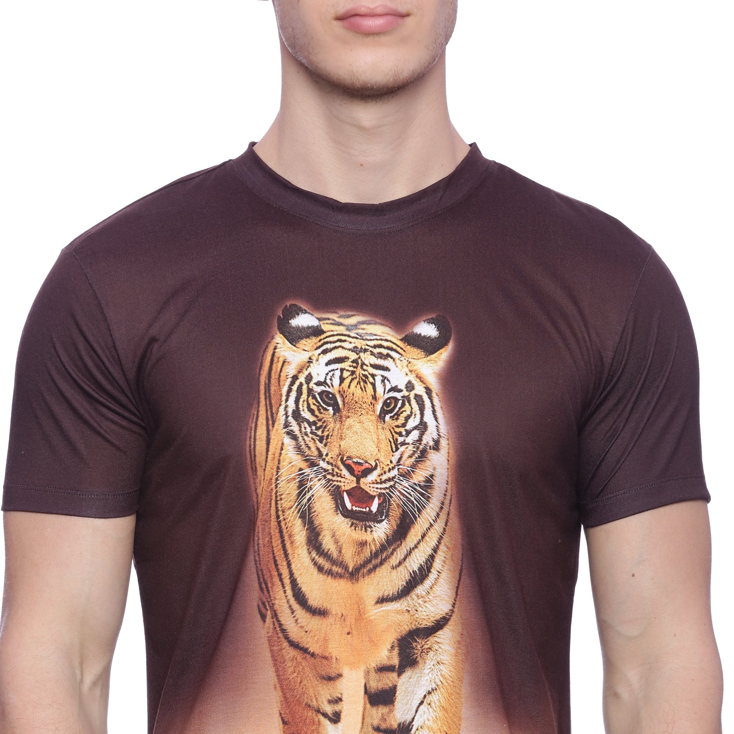 Tiger Head Brown Polyester Printed Men T-Shirt Wolfpack