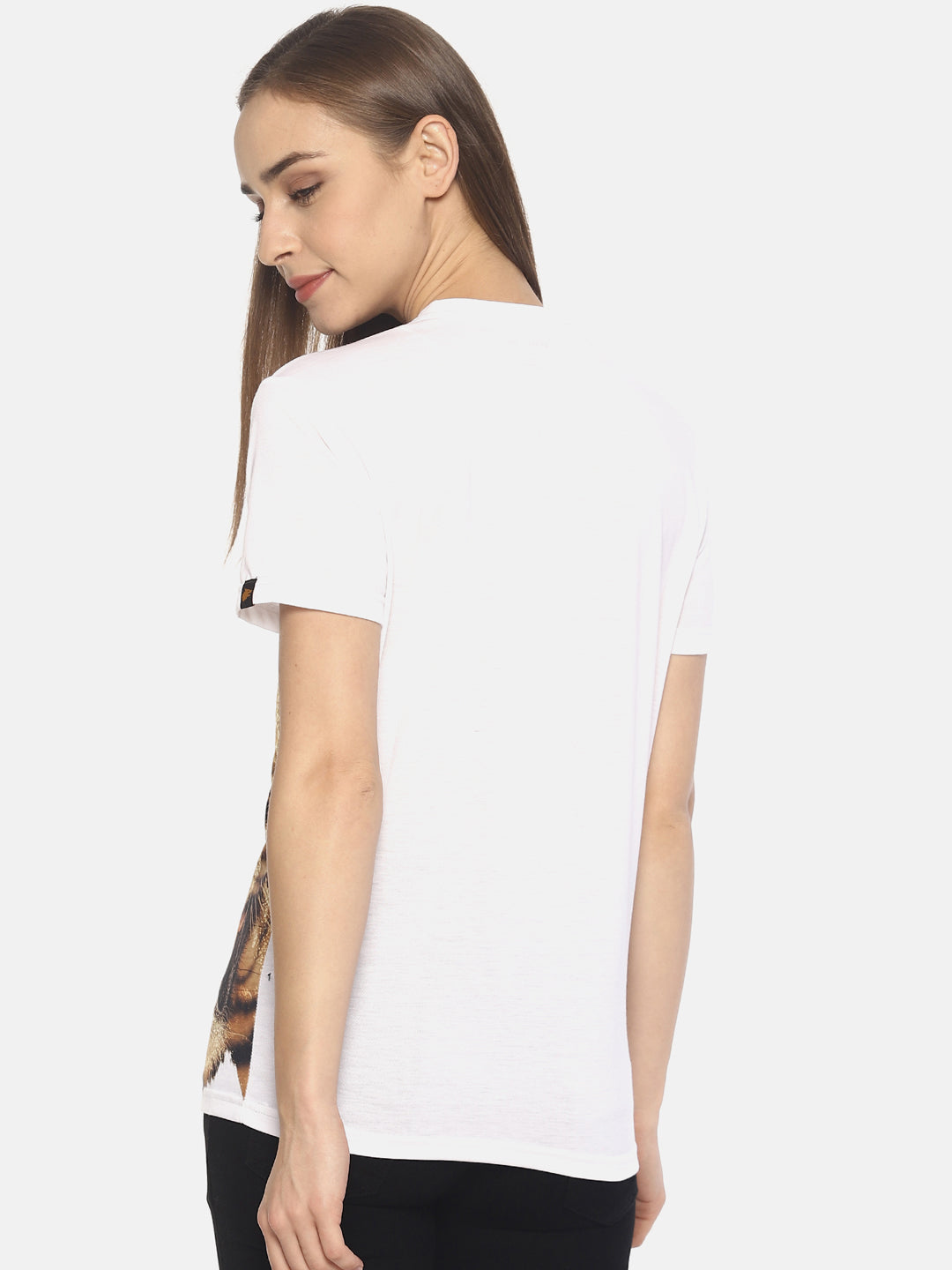 Wolfpack Tiger Side White Printed Women T-Shirt Wolfpack