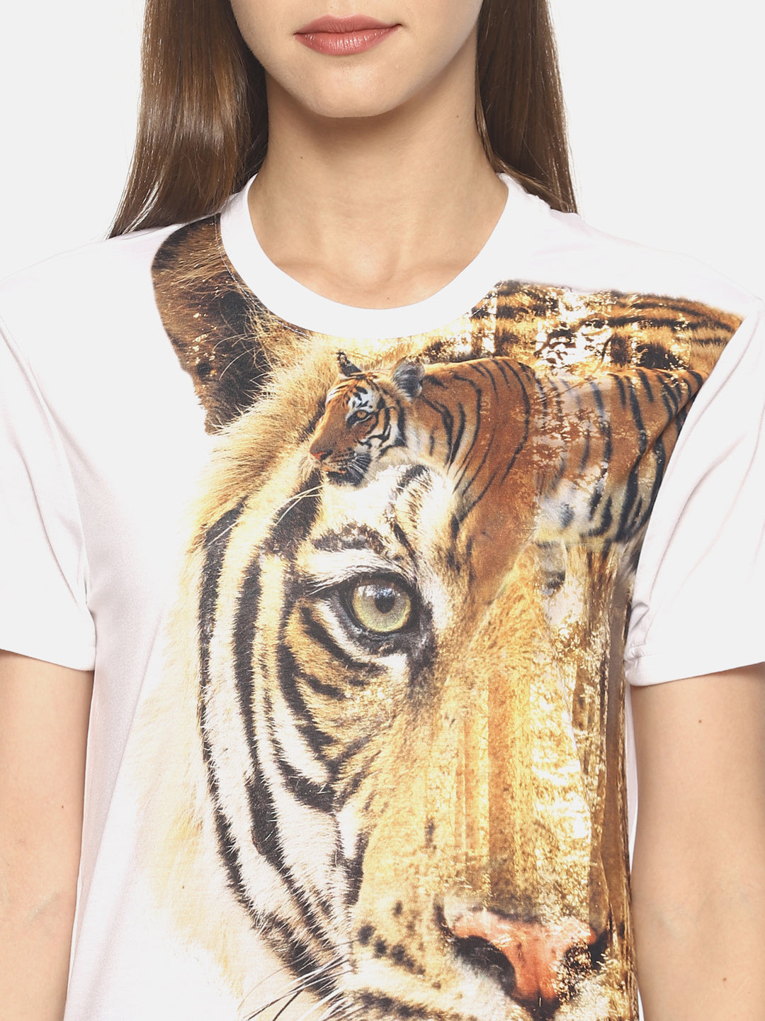 Wolfpack Tiger Side White Printed Women T-Shirt Wolfpack