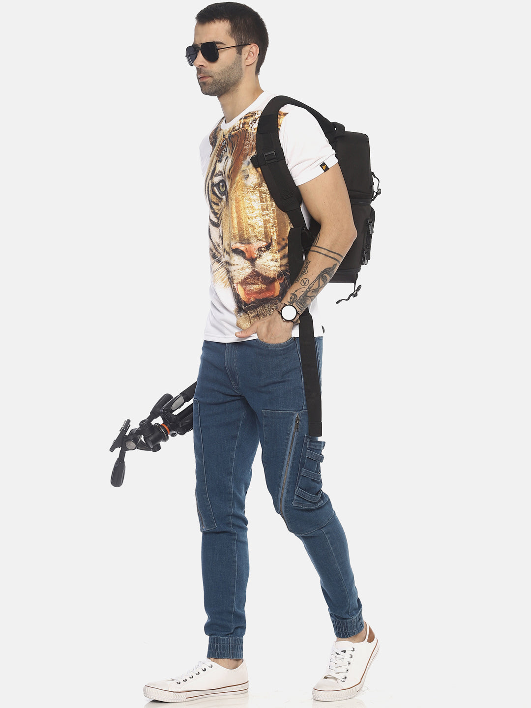 Tiger Side White Polyester Printed Men T-Shirt Wolfpack