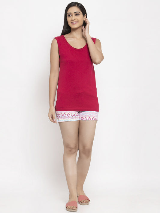 Wolfpack Women Pink Top & Shorts Night Suit Wolfpack