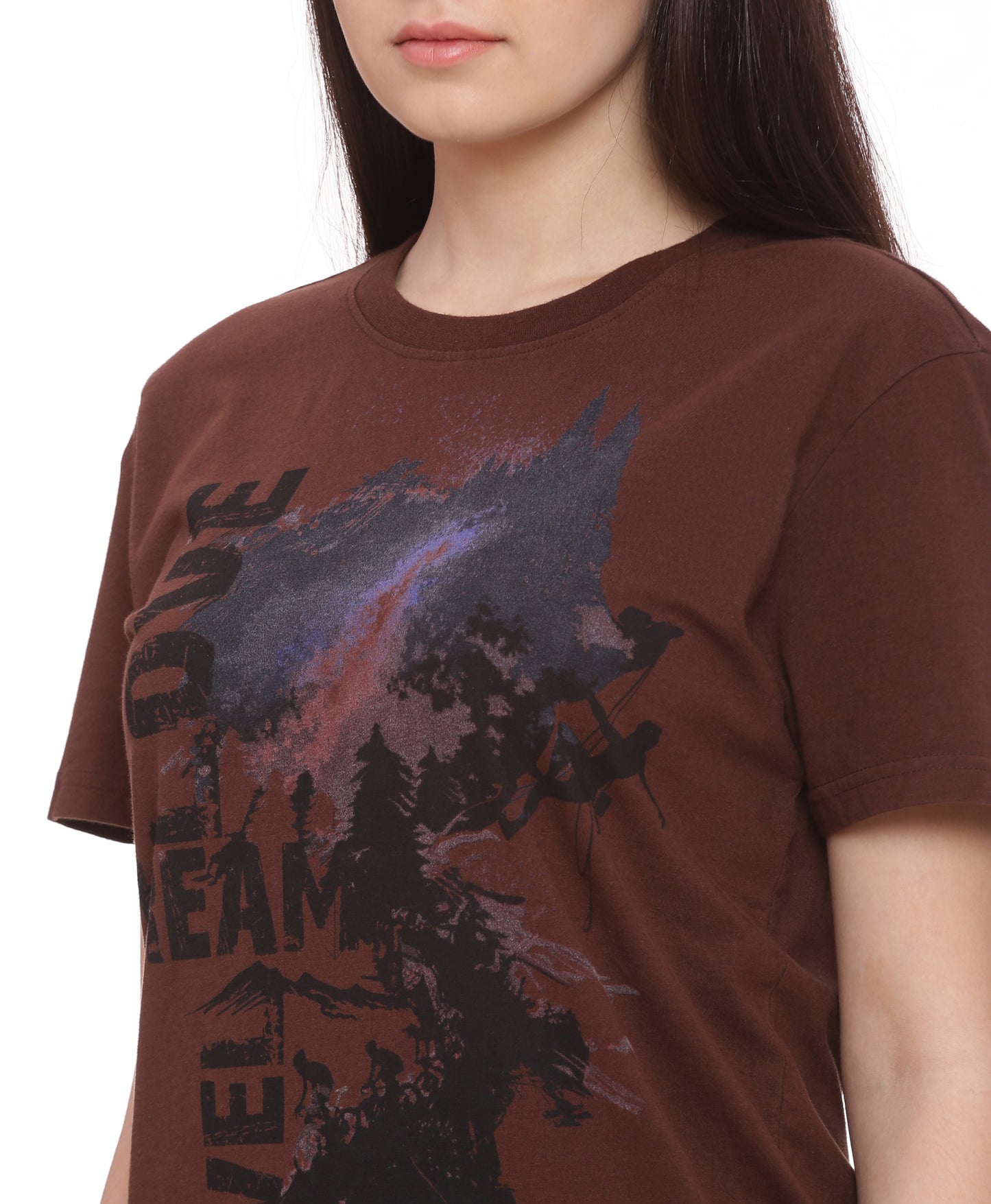 Wolfpack Travel Dream Chocolate Brown Printed Women T-Shirt Wolfpack