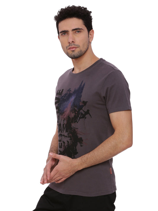 Travel Dream Dark Grey Printed Men T-Shirt Wolfpack