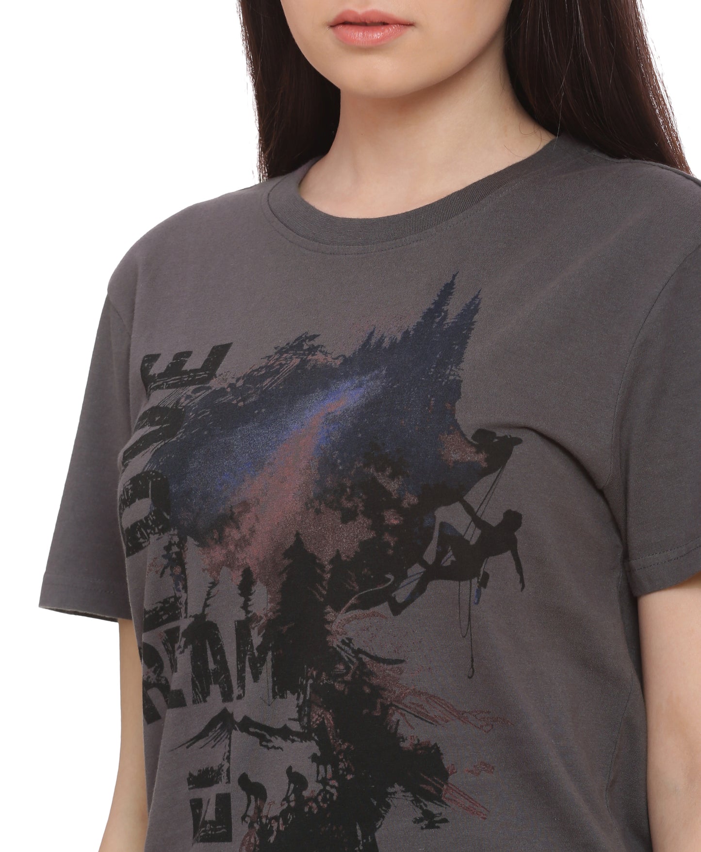Wolfpack Travel Dream Dark Grey Printed Women T-Shirt Wolfpack