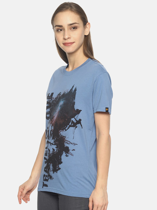 Wolfpack Travel Dream Mid Vel Blue Printed Women T-Shirt Wolfpack