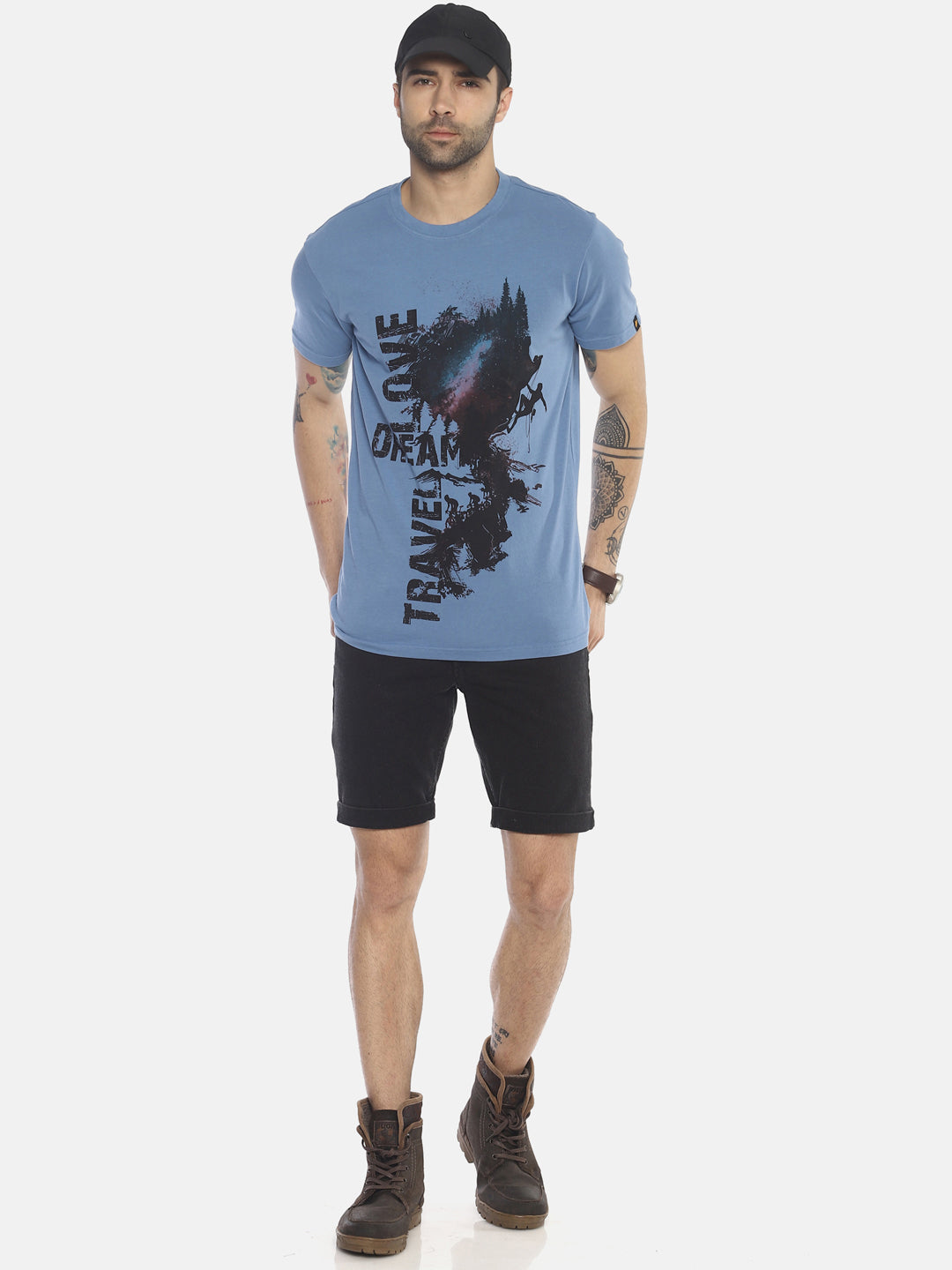 Travel Dream Mid Vel Blue Printed Men T-Shirt Wolfpack