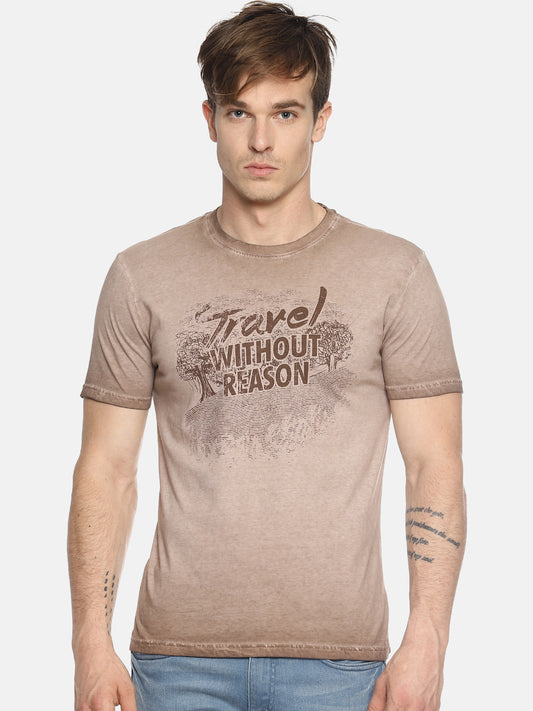 Travel Without Reason Brown Printed Men T-Shirt Wolfpack