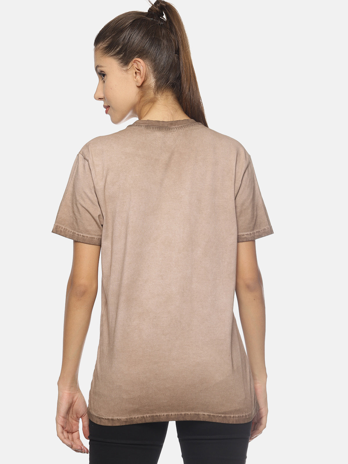 Wolfpack Travel Without Reason Brown Printed Women T-Shirt Wolfpack