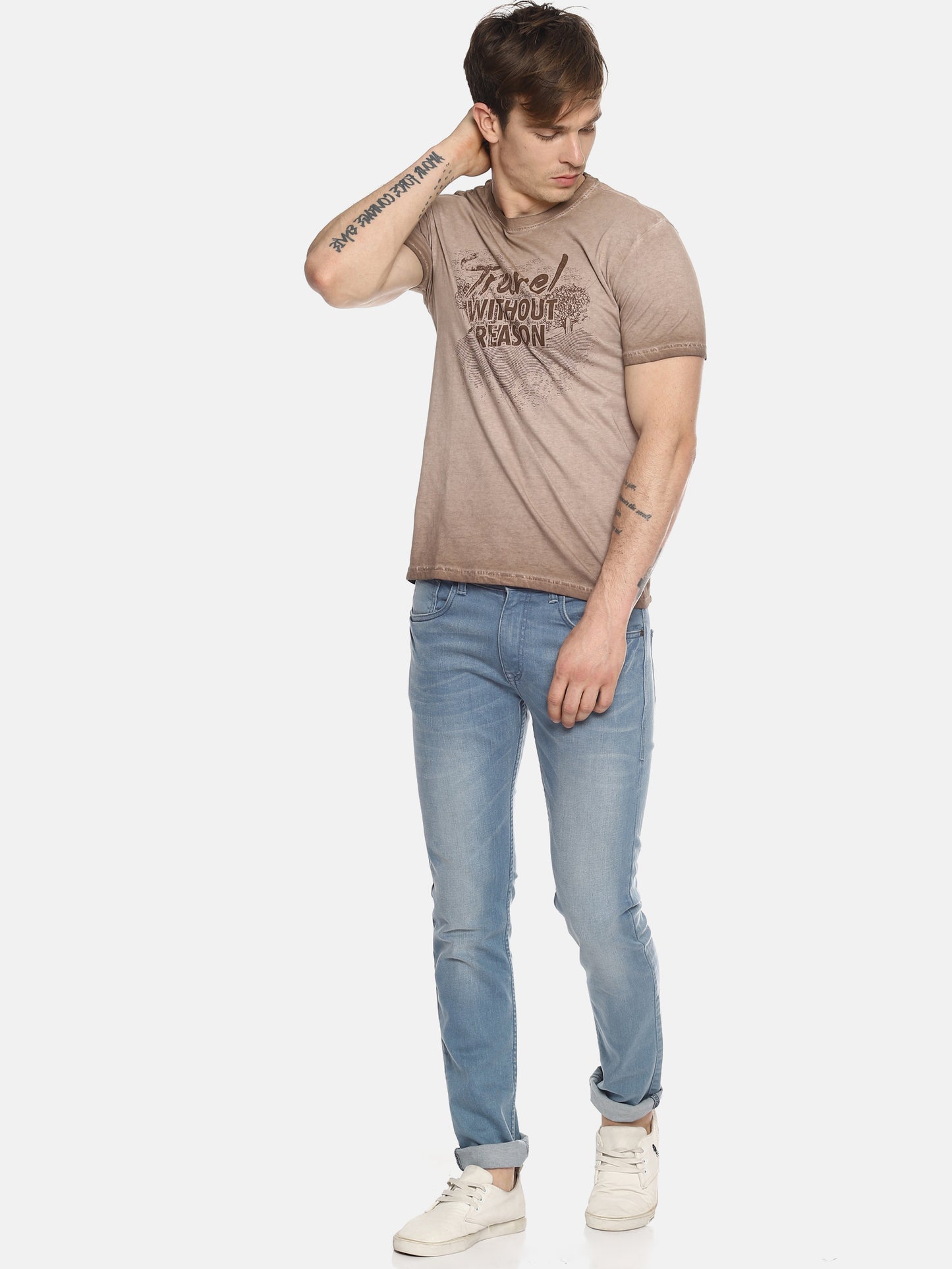 Travel Without Reason Brown Printed Men T-Shirt Wolfpack