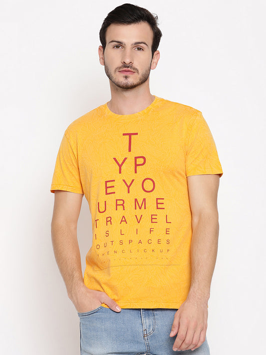 Travel is Life Crinkle Wash Yellow Printed Men T-Shirt