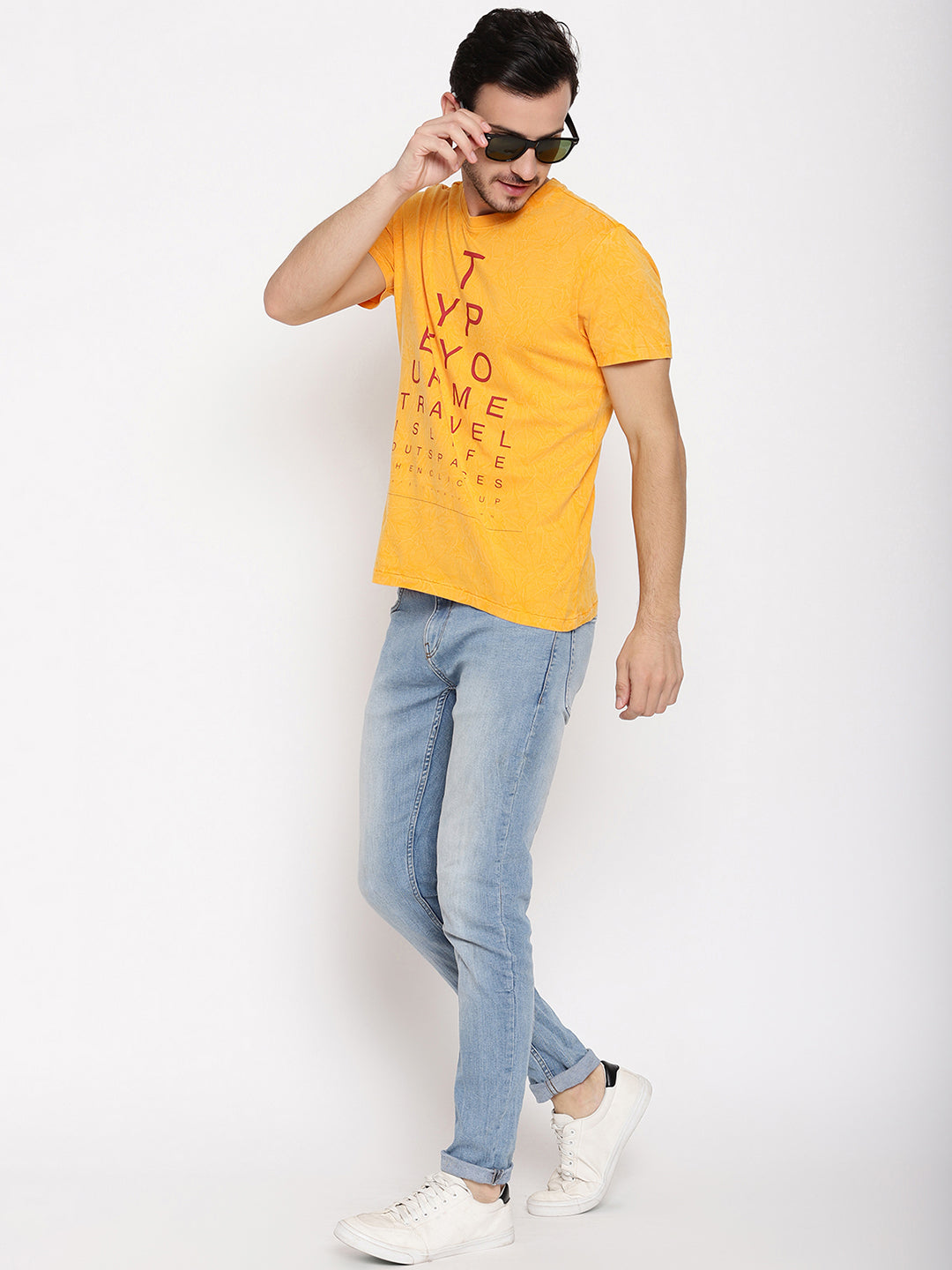 Travel is Life Crinkle Wash Yellow Printed Men T-Shirt