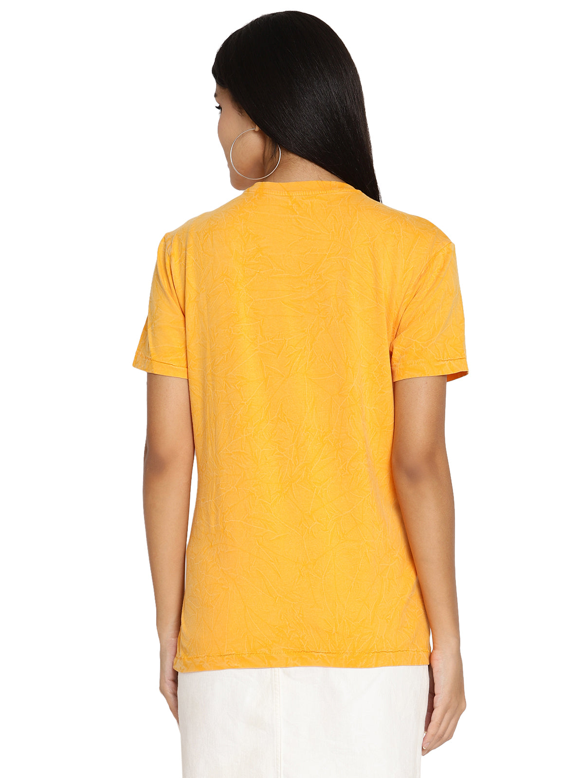 Wolfpack Travel is Life Crinkle Wash Yellow Printed Women T-Shirt