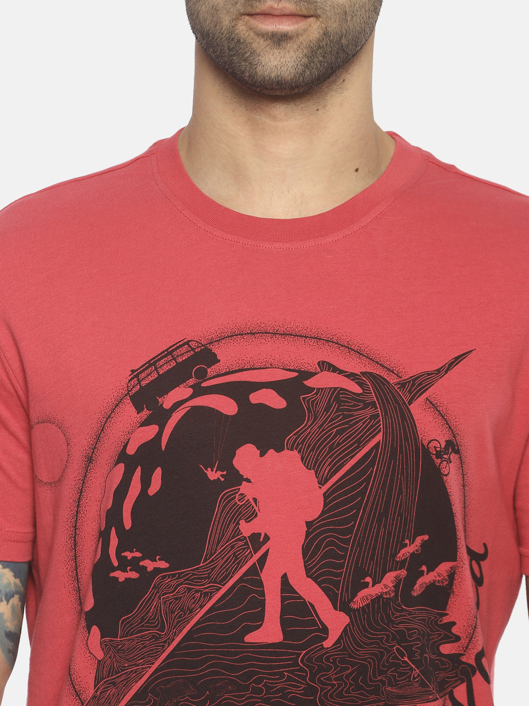 Wander the World Dark Pink Printed Men T-Shirt Wolfpack