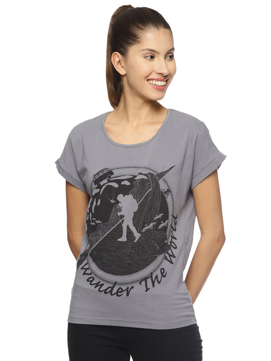 Wolfpack Women Light Grey Printed T-Shirt Wolfpack