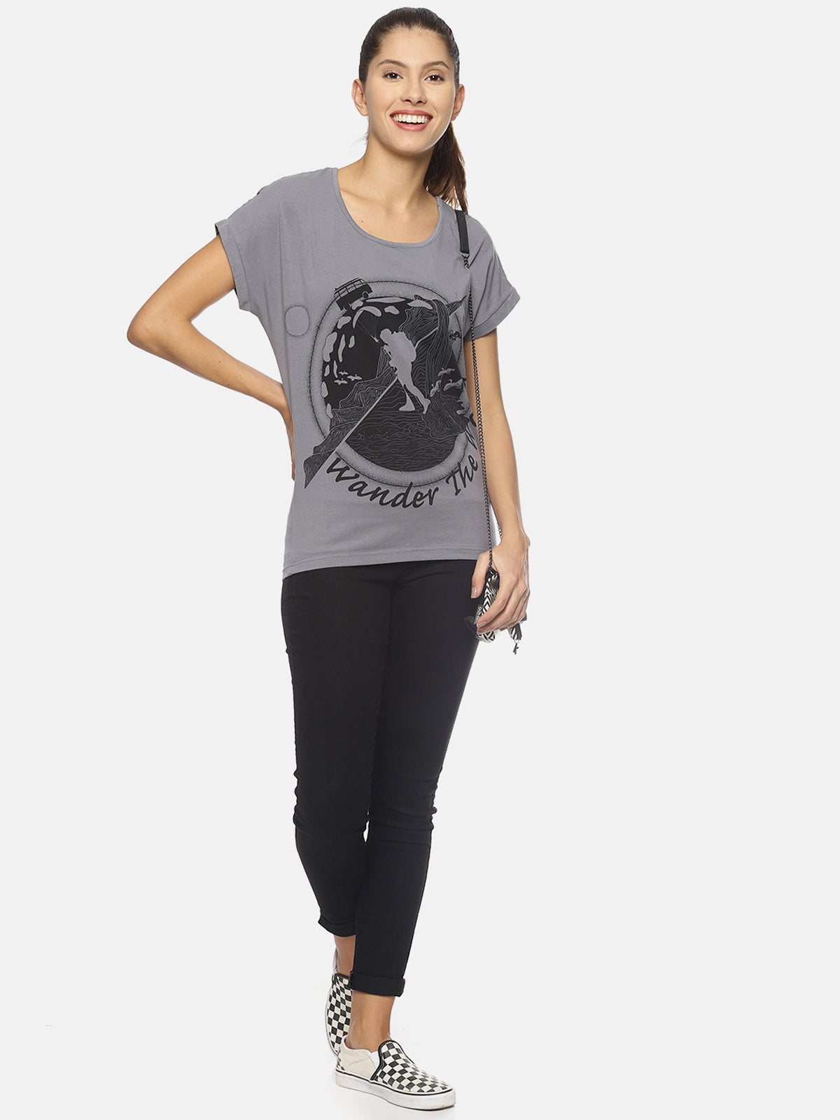 Wolfpack Women Light Grey Printed T-Shirt Wolfpack