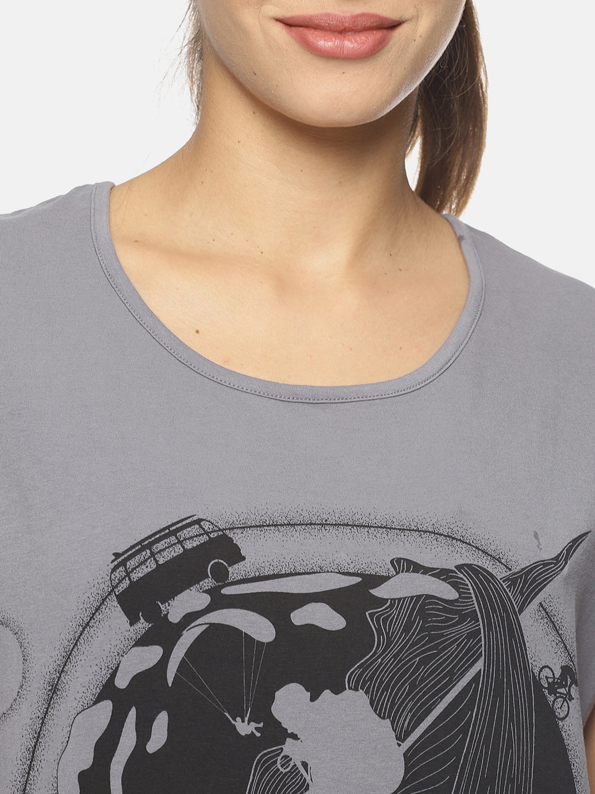 Wolfpack Women Light Grey Printed T-Shirt Wolfpack