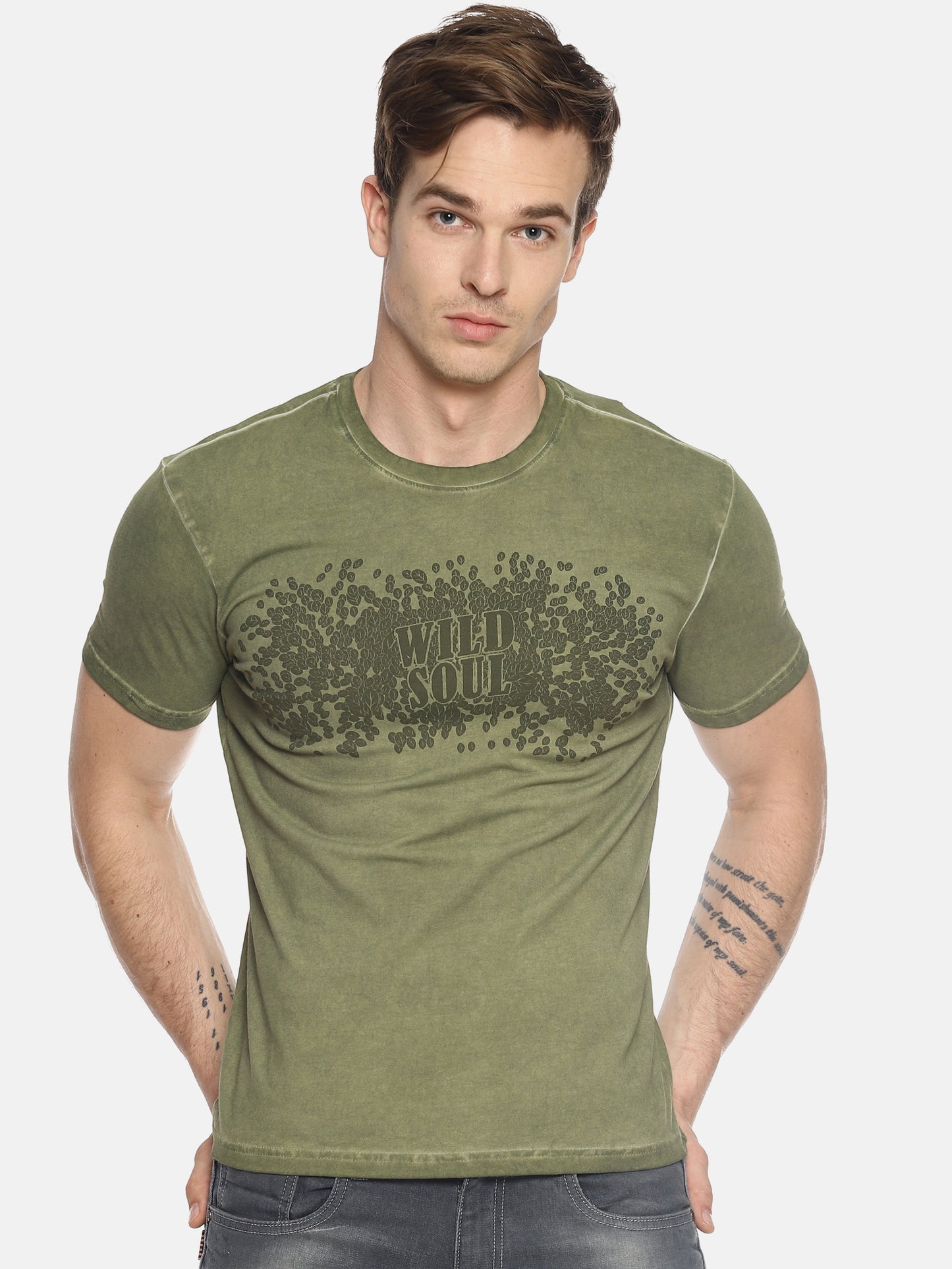 Wild Soul Green Printed Men T-Shirt Wolfpack
