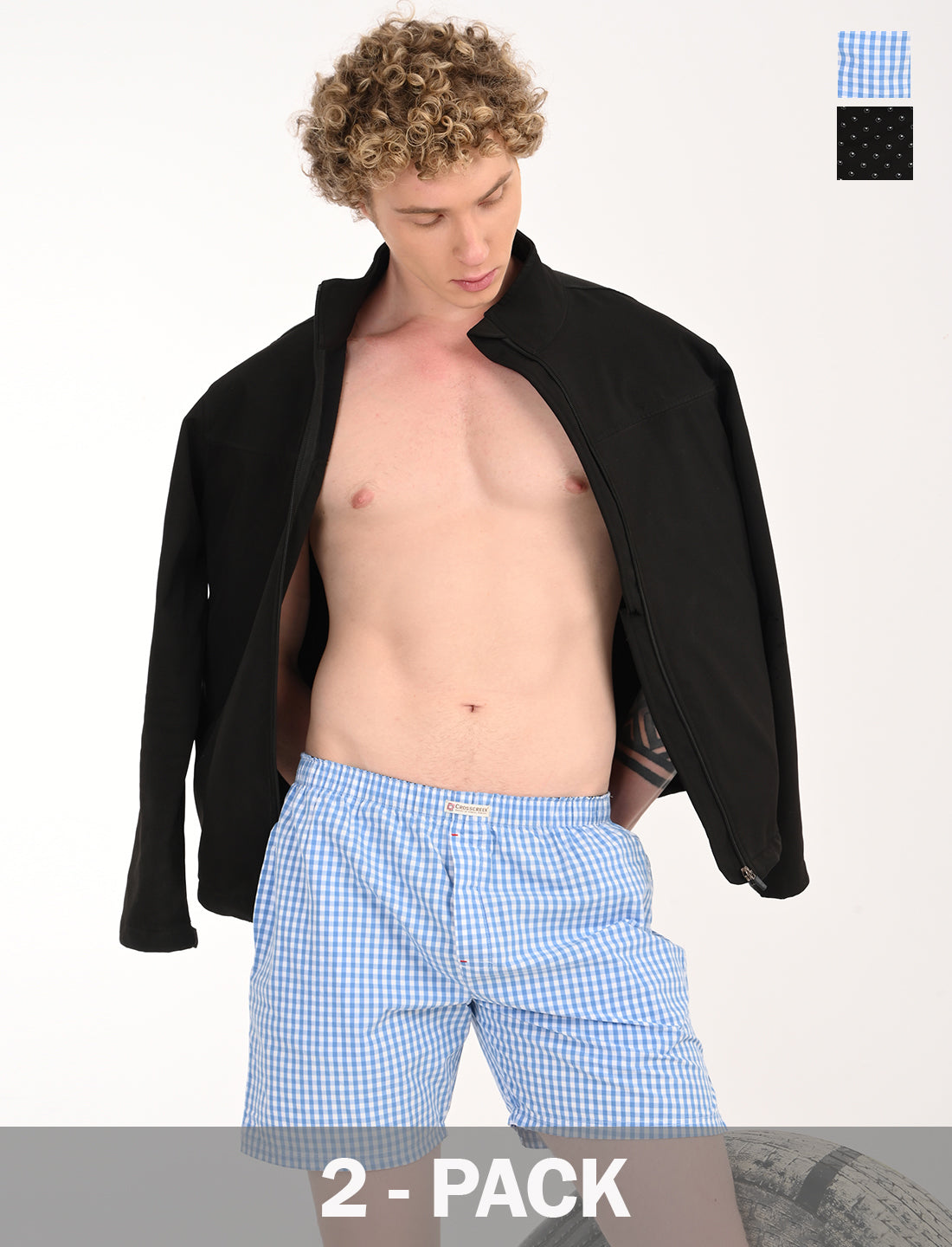 Crosscreek Men’s Boxer Shorts – Combo Pack of 2 | Gingham & Micro Print | Soft Cotton Comfort