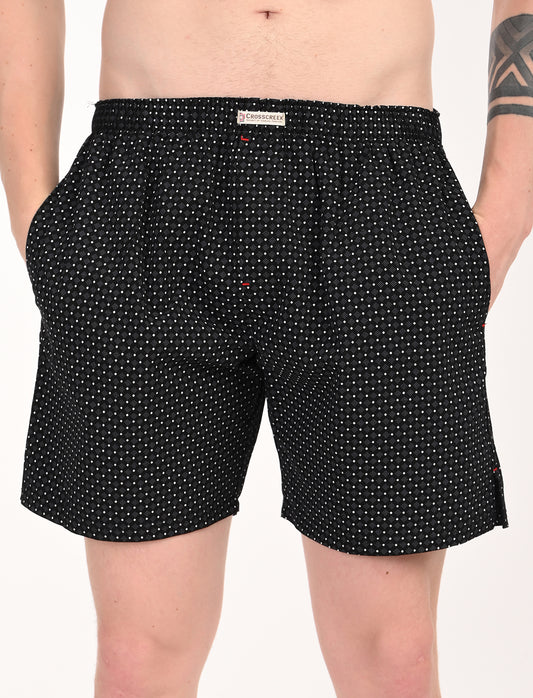Crosscreek Men’s Boxer Shorts – 2-Pack | Black Dots & Navy Diamond Print | 100% Cotton Breathable Boxers