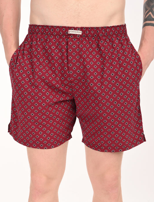 Crosscreek Men’s Boxer Shorts – 2-Pack | Navy Diamond & Maroon Geometric Prints | 100% Cotton Comfortwear
