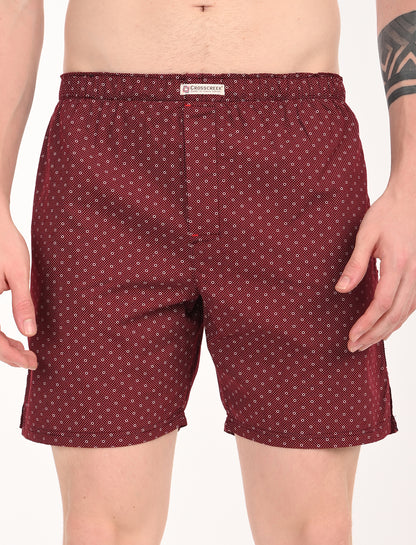 Crosscreek Men’s Boxer Shorts – 2-Pack | White Leaf & Maroon Circle Print | 100% Cotton Stylish Boxers