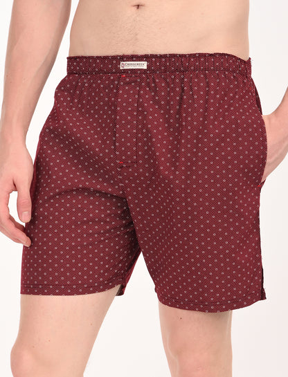 Crosscreek Men’s Boxer Shorts – 2-Pack | White Leaf & Maroon Circle Print | 100% Cotton Stylish Boxers