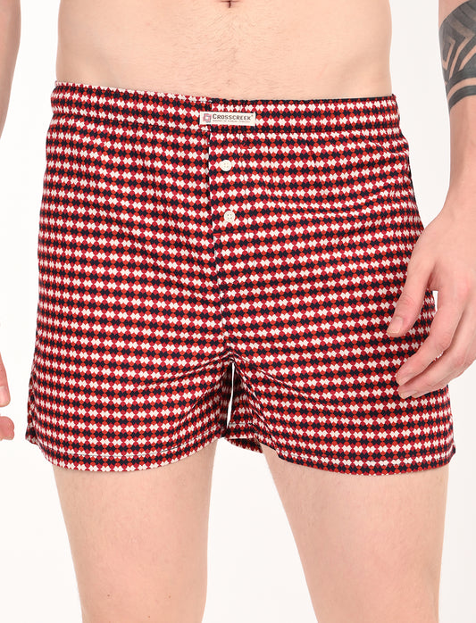 Crosscreek Men's Classic Printed Boxer Shorts - 2-Pack (No Pockets, Side Slit, Buttoned Front)