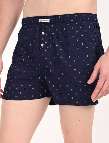 Crosscreek Men's 2-Pack Classic Printed Cotton Boxer Shorts – Navy Base & White Base