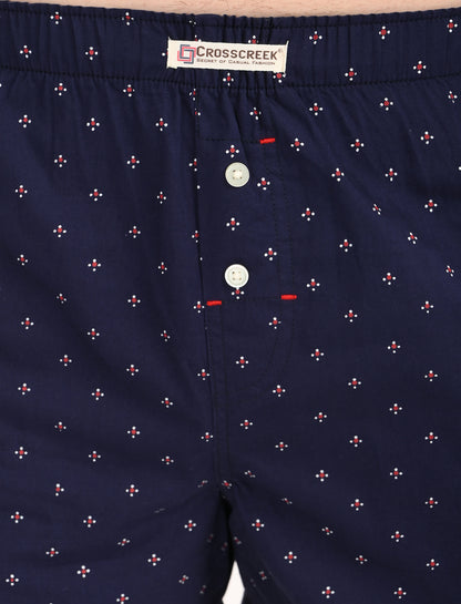 Crosscreek Men's 2-Pack Classic Printed Cotton Boxer Shorts – Navy Base & White Base