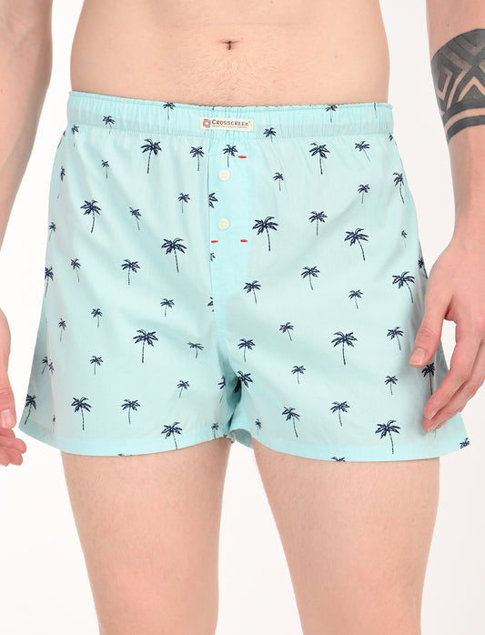Crosscreek Men's 2-Pack Classic Printed Cotton Boxer Shorts – Aqua Print & Black Geometric Print