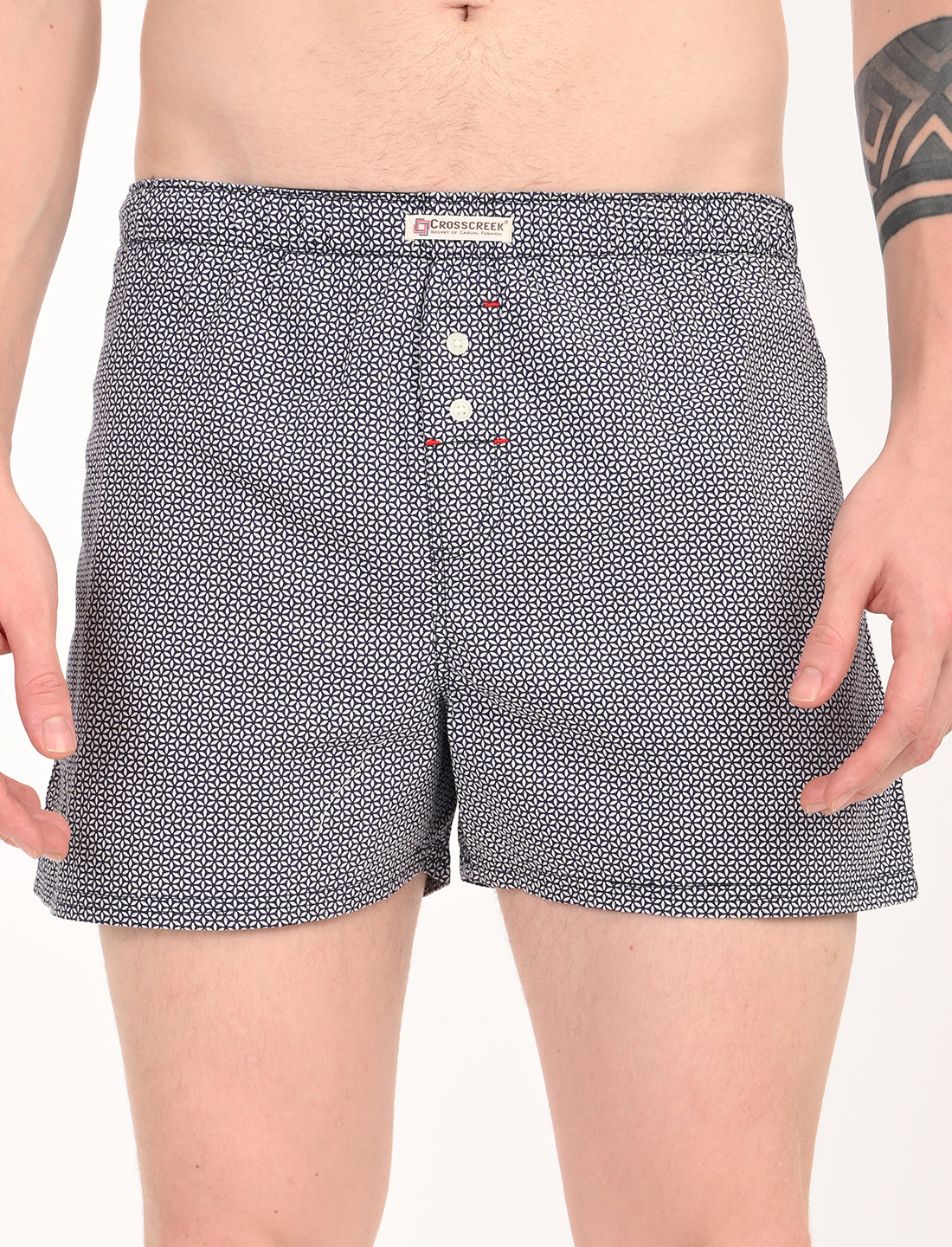 Crosscreek Men's 2-Pack Classic Printed Cotton Boxer Shorts – Navy Base & White Base