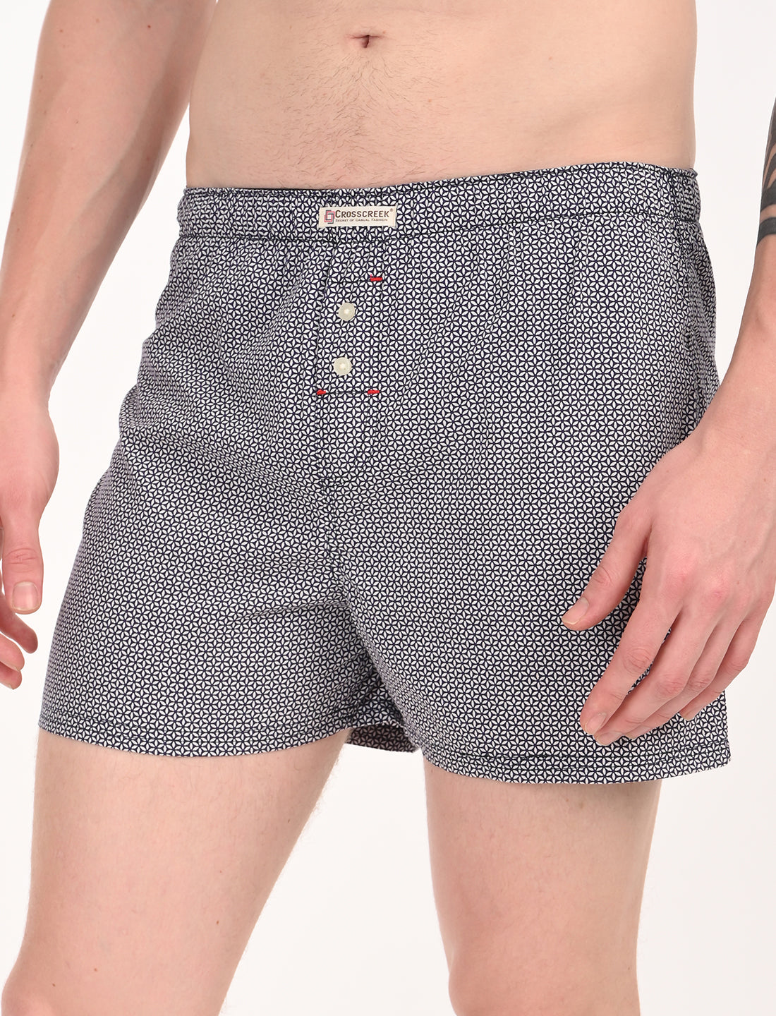 Crosscreek Men's 2-Pack Classic Printed Cotton Boxer Shorts – Navy Base & White Base